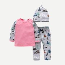 Shein Toddler Girls Contrast Sleeve Cartoon Print Top & Pants & Hat