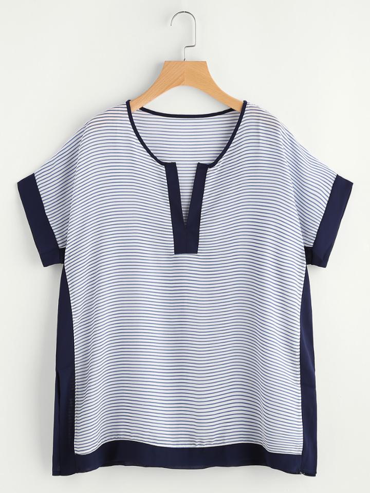 Shein Contrast Trim Striped Side Slit Cover Up