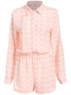 Shein Orange Lapel Drawstring Plaid Jumpsuit