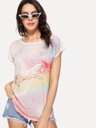 Shein Unicorn Print Water Color Tee