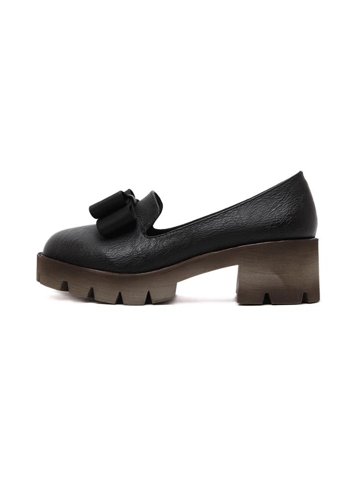 Shein Bow Tied Chunky Sole Black Loafers