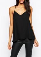 Rosewe Solid Black Open Back Camisole Top