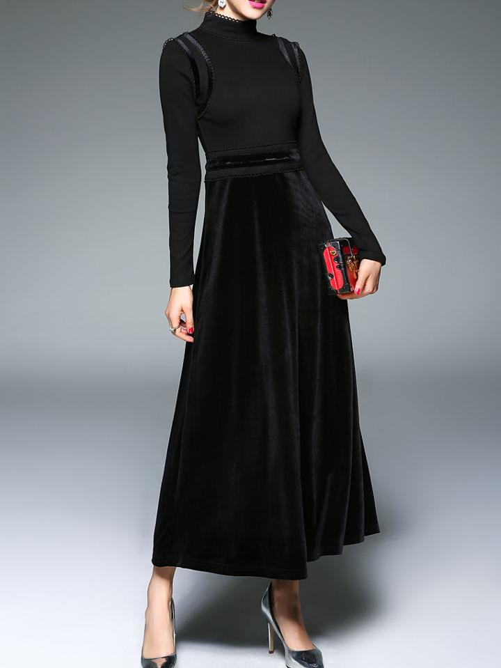 Shein Black Contrast Velvet Maxi Dress