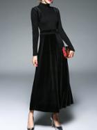 Shein Black Contrast Velvet Maxi Dress
