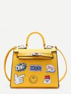 Shein Yellow Letter Pattern Pu Satchel Bag
