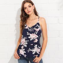 Shein Ruffle Hem Racerback Floral Cami Top