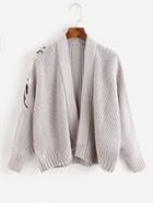 Shein Ribbed Trim Embroidered Knit Jacket