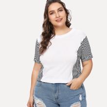 Shein Plus Stripe Panel Tee