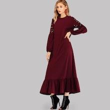 Shein Faux Pearl Beaded Ruffle Hem Longline Dress