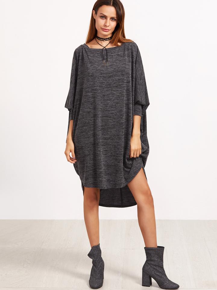 Shein Grey Marled Dolman Sleeve High Low Dress