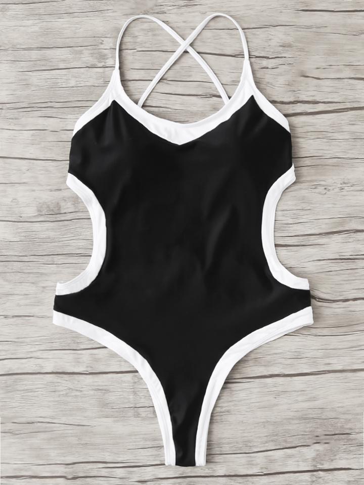 Shein Contrast Trim Backless Swimsuit