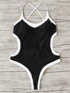 Shein Contrast Trim Backless Swimsuit