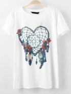 Shein White Heart Print Short Sleeve T-shirt