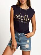 Shein Navy Crew Neck Letters Print T-shirt