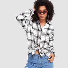Shein Pocket Patched Plaid Shirt