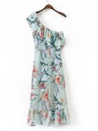 Shein Oblique Shoulder Ruffle Layered Maxi Dress