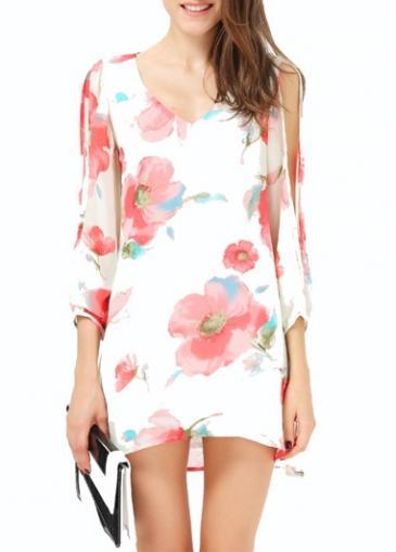 Rosewe Catching Flower Print Three Quarter Sleeve Woman Dress