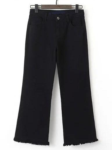 Shein Black Pockets Wide Leg Denim Pant