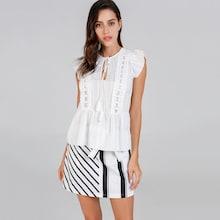 Shein Tie Neck Lace Contrast Ruffle Hem Top