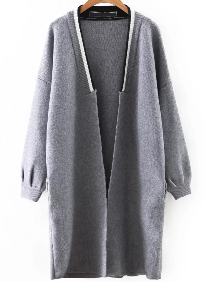 Shein Grey Contrast Trim Drop Shoulder Sweater Coat