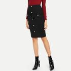 Shein Gold Button Detail Rib Knit Pencil Skirt