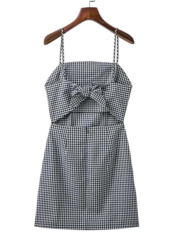 Shein Cut Out Front Gingham Cami Dress With Bow