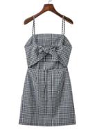 Shein Cut Out Front Gingham Cami Dress With Bow