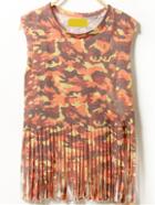Shein Fringe Orange Camouflage Sleeveless Top