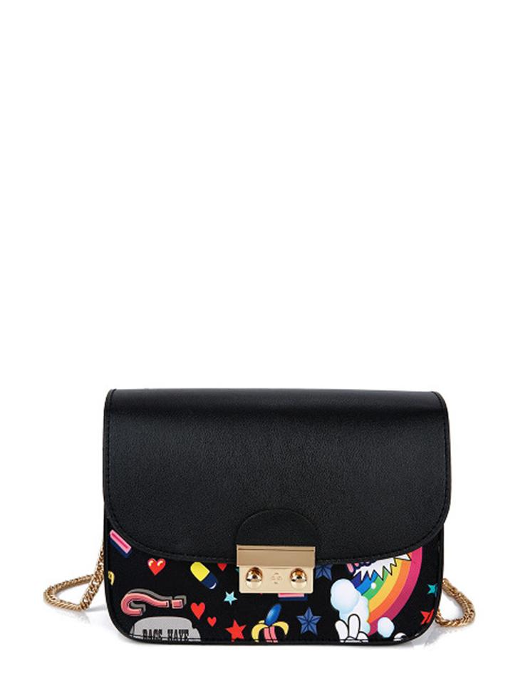 Shein Cartoon Print Push Lock Chain Bag