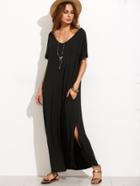 Shein Black V Neck Cut Out Back Long Dress