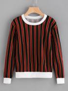 Shein Contrast Trim Vertical Striped Pullover