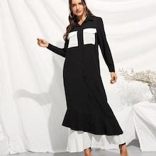 Shein Pocket Detail Ruffle Hem Single Breasted Dress