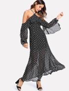 Shein Halter Off Shoulder Semi Sheer Polka Dot Dress