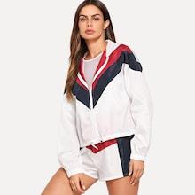 Shein Zip Up Hoodie Color Block Top & Shorts Set