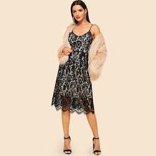 Shein 80 Scalloped Hem Lace Overlay Cami Dress