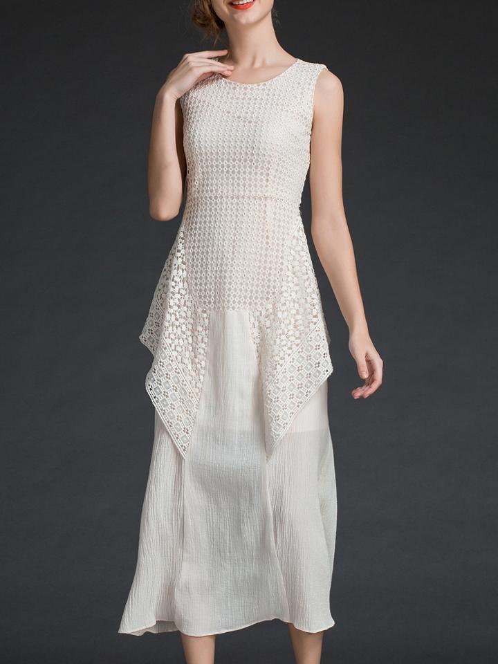 Shein Apricot Crochet Hollow Out Shift Dress