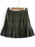 Shein Army Green Plaid Ruffle Hem Skirt