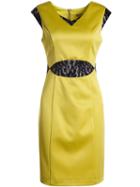 Shein Yellow V Neck Sleeveless Contrast Lace Dress