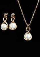 Shein Gold Pearl Diamond Chain Necklace With Earrings