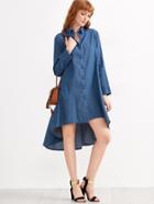 Shein Blue High Low Denim Shirt Dress
