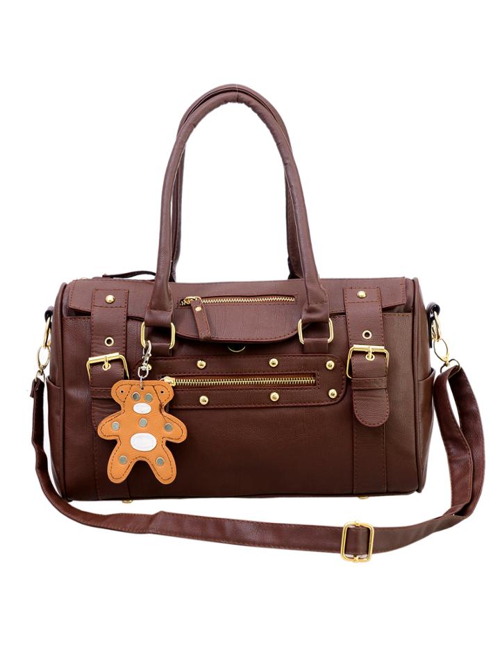Shein Buckle Strap Bowler Bag With Bear Charm - Brown