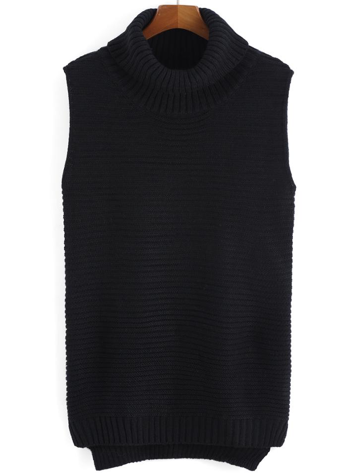 Shein Black High Neck Sleeveless Dip Hem Sweater