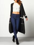 Shein Black Long Sleeve Striped Coat Sweater