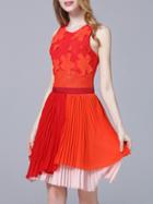 Shein Red Hollow Pleated A-line Dress