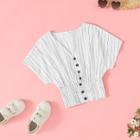Shein Girls Batwing Sleeve Shirred Hem Button Up Striped Blouse