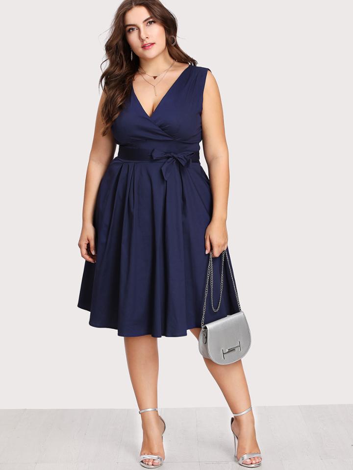 Shein V Neckline Self Tie Waist Wrap Dress