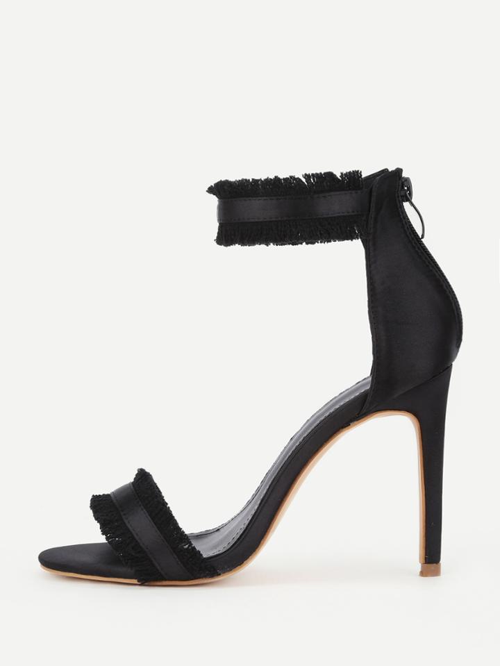 Shein Raw Trim Detail Satin Stiletto Heeled Sandals