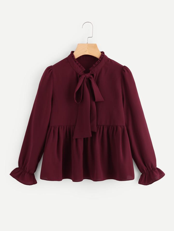 Shein Frill Trim Tie Neck Babydoll Blouse