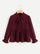 Shein Frill Trim Tie Neck Babydoll Blouse