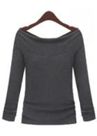 Rosewe Fabulous Boat Neck Long Sleeve Cotton T Shirt Grey